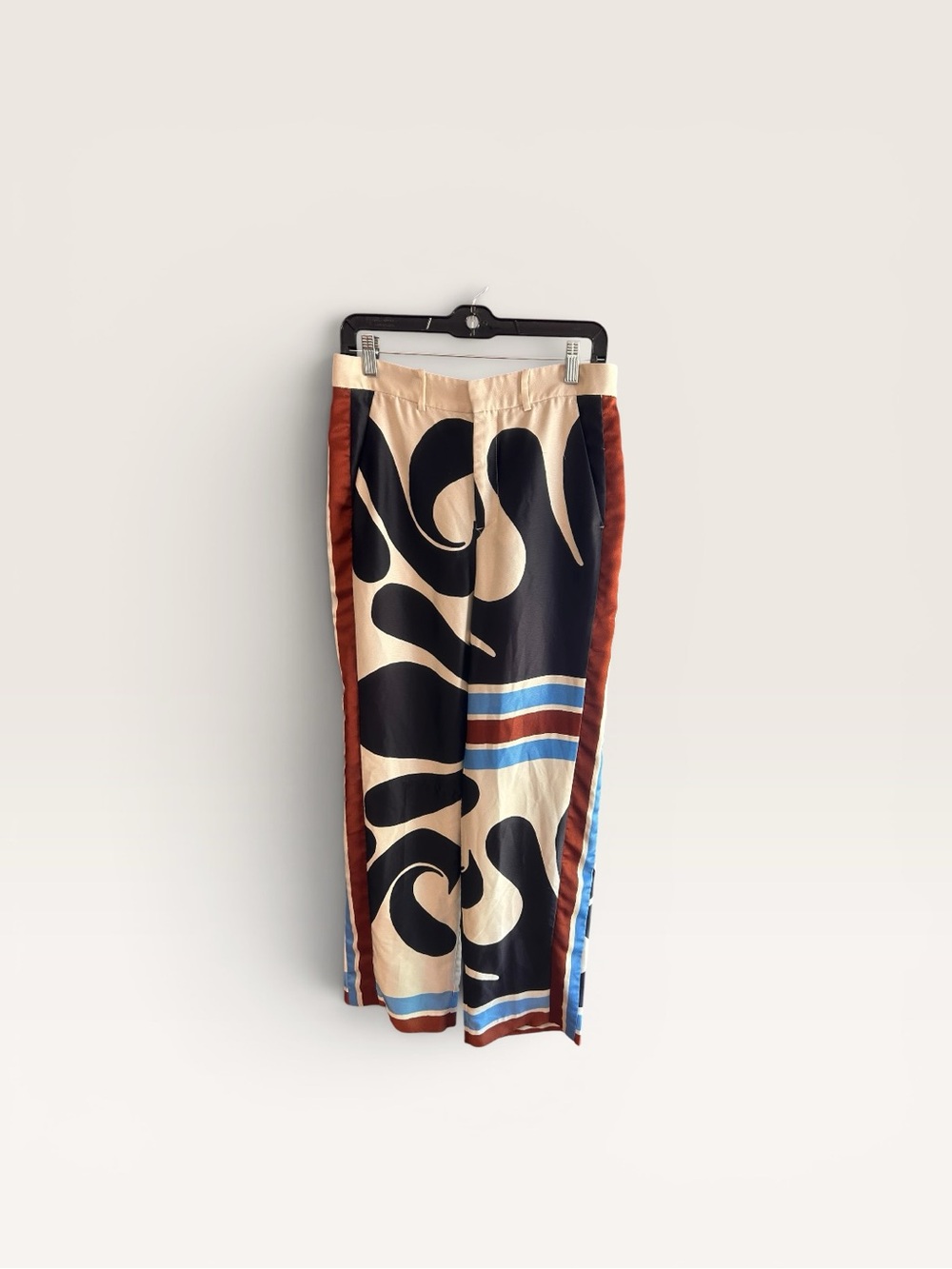 Zara wide leg black white turquoise brown psychedelic looking pants Size M